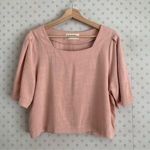 Eve Gravel Light Pink Linen blend blouse Made in Montreal